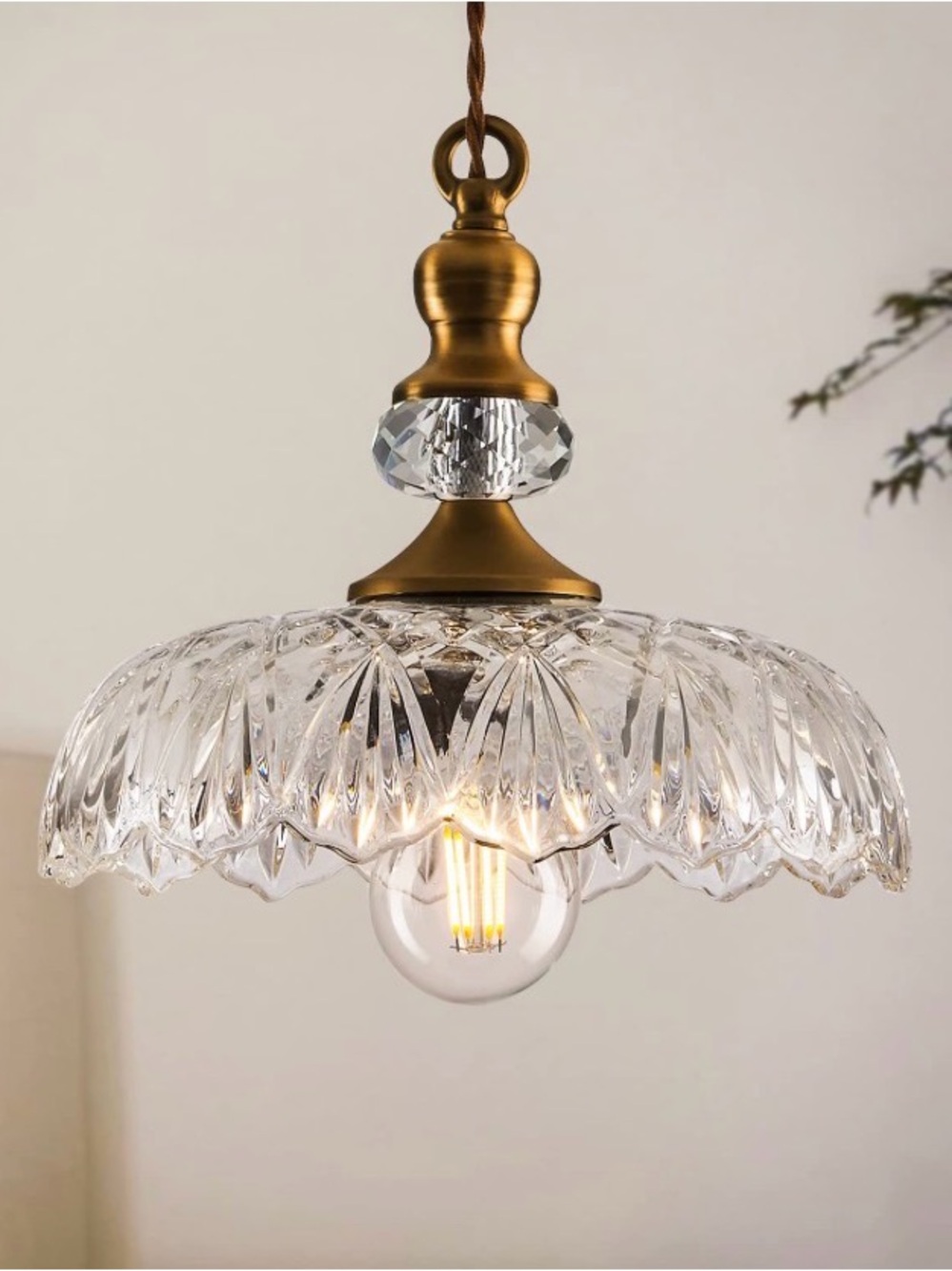 Vintage Glass Pendant Light Fixture - Brass Modern Chandelier